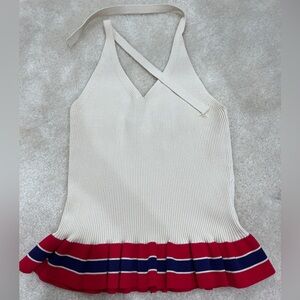 Sandro Striped and Ruffled Hem Tank Top